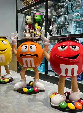 卡通M豆人潮玩红色mm豆公仔大摆件橙豆模型客厅店铺落地装饰雕塑