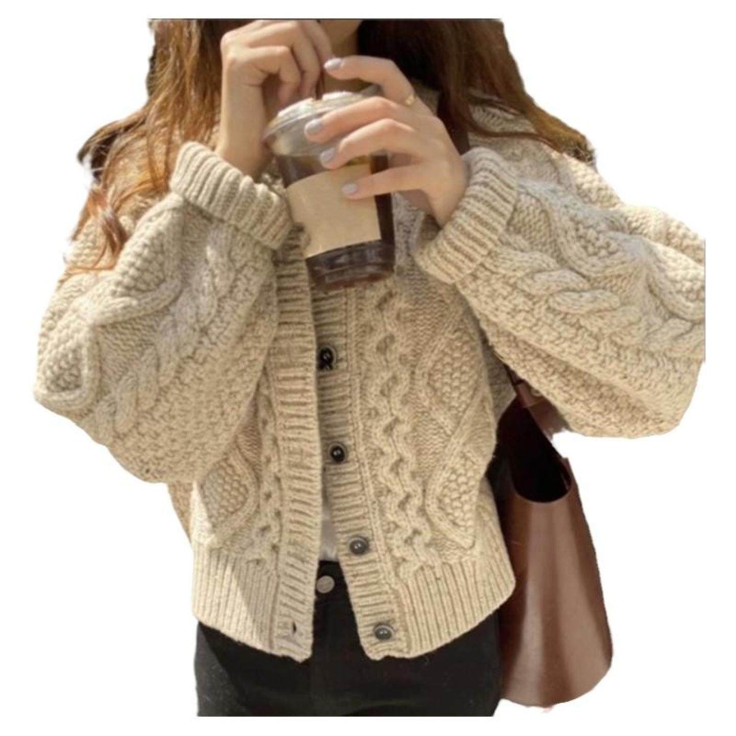 重工九股加厚秋冬新款100%山羊绒开衫女麻花宽松短款针织毛衣外套,淘宝优惠券,粉丝福利购,淘宝优惠卷