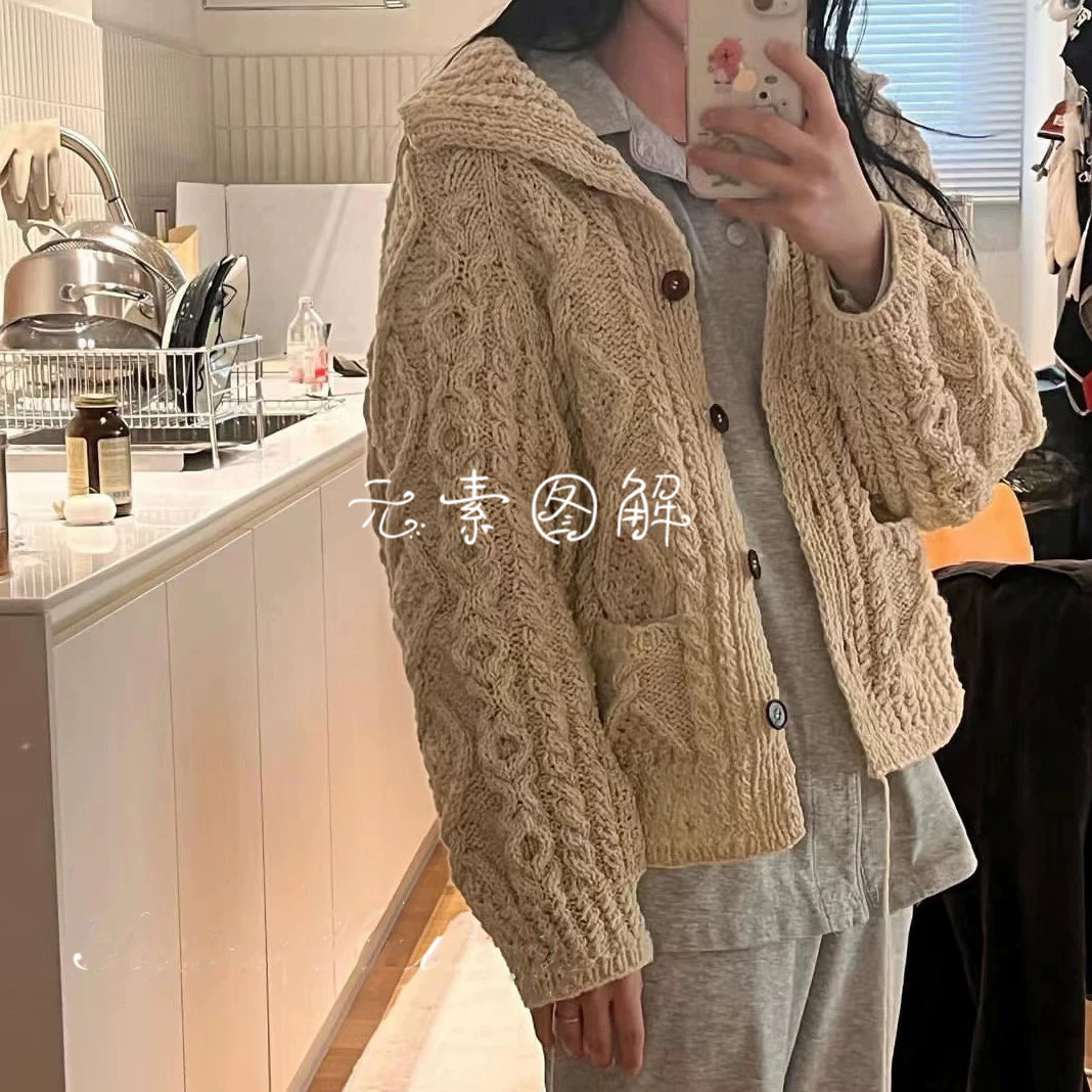 复古阿兰开衫图解 麻花翻领女士毛衣编织图解教程文字图解教程,淘宝优惠券,粉丝福利购,淘宝优惠卷