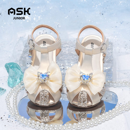 ASK Junior女童凉鞋2025夏季新款包头软底女单鞋水晶蝴蝶结公主鞋 - 图3