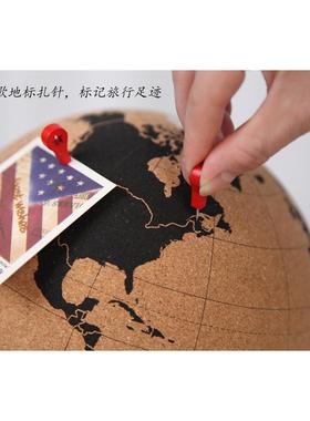 软木地球仪天然创意旅行记录家居装饰欧美风格工艺卧室摆放礼品