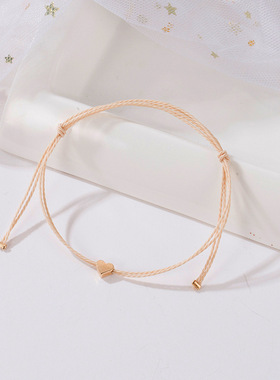 外贸热卖饰品 韩版甜美简约麻绳线绳心型手饰 小清新爱心桃心手链