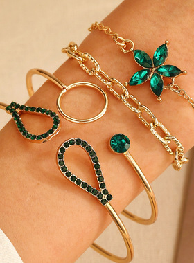 跨境手链套装组合ins镶钻手镯女百搭级感手链手镯四件套手饰