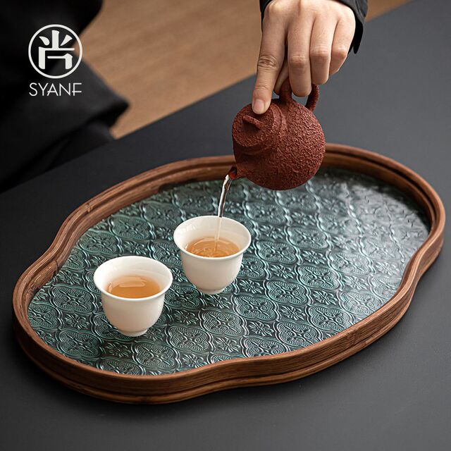 Glass dry brewing tray multi-function storage tray home living room teapot tea cup dry brewing table tea tray 2024 new model