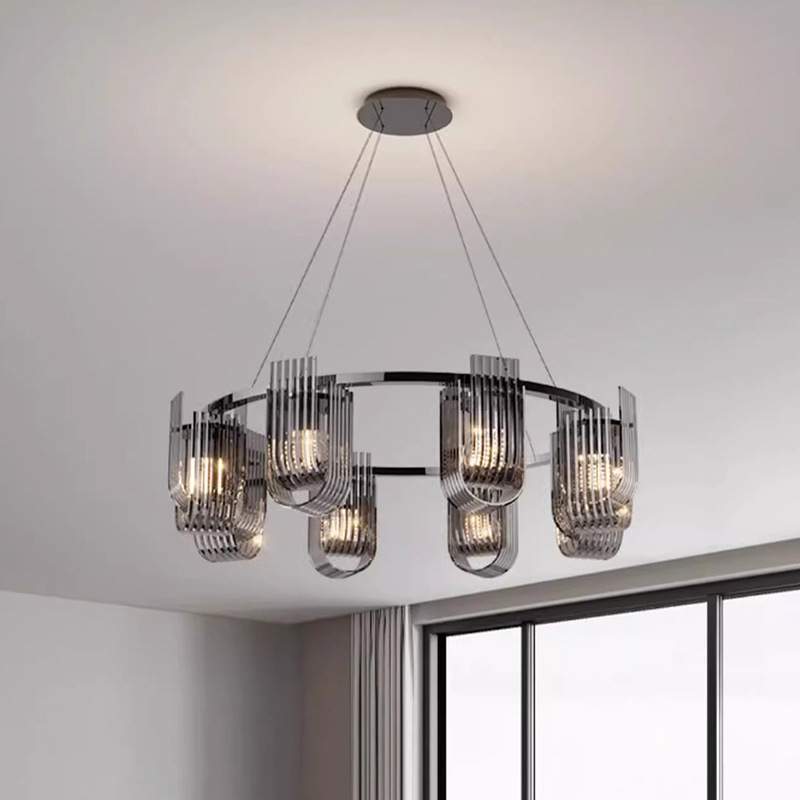 客厅吊灯现代简约大气主灯2024新款意式轻奢玻璃圆环餐厅大厅灯具 - 图0