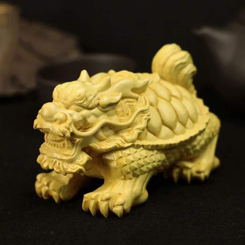 崖柏黄杨木雕长须龙龟手把玩件 实木长寿龟动物神兽龙龟茶宠摆件 - 图0