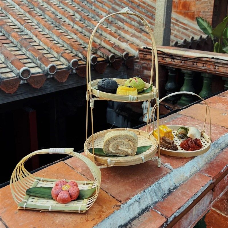 手工竹编甜品提篮 茶室商用竹篮收纳甜点盘 中式餐厅下午茶点盘,淘宝优惠券,粉丝福利购,淘宝优惠卷