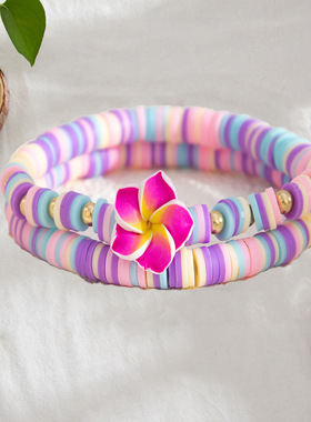 跨镜波西米亚风软陶花朵弹力手链套装沙滩度假彩色串珠bracelets
