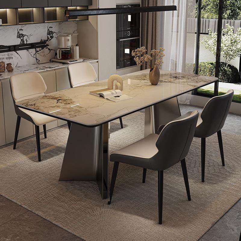 现代简约岩板餐桌椅子组合家用小户型饭厅吃饭桌子意式轻奢长方型,淘宝优惠券,粉丝福利购,淘宝优惠卷