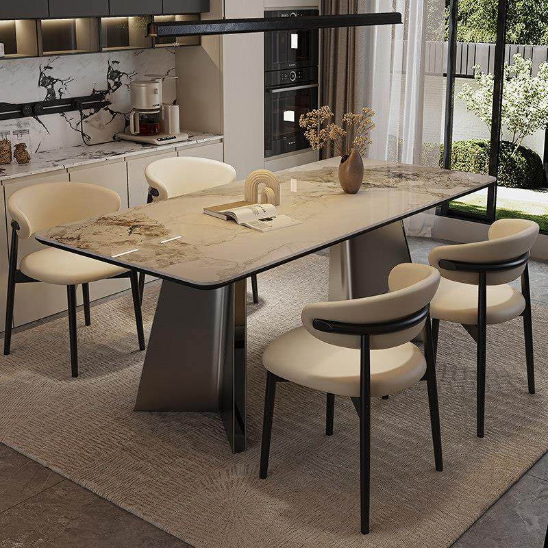 现代简约岩板餐桌椅子组合家用小户型饭厅吃饭桌子意式轻奢长方型,淘宝优惠券,粉丝福利购,淘宝优惠卷