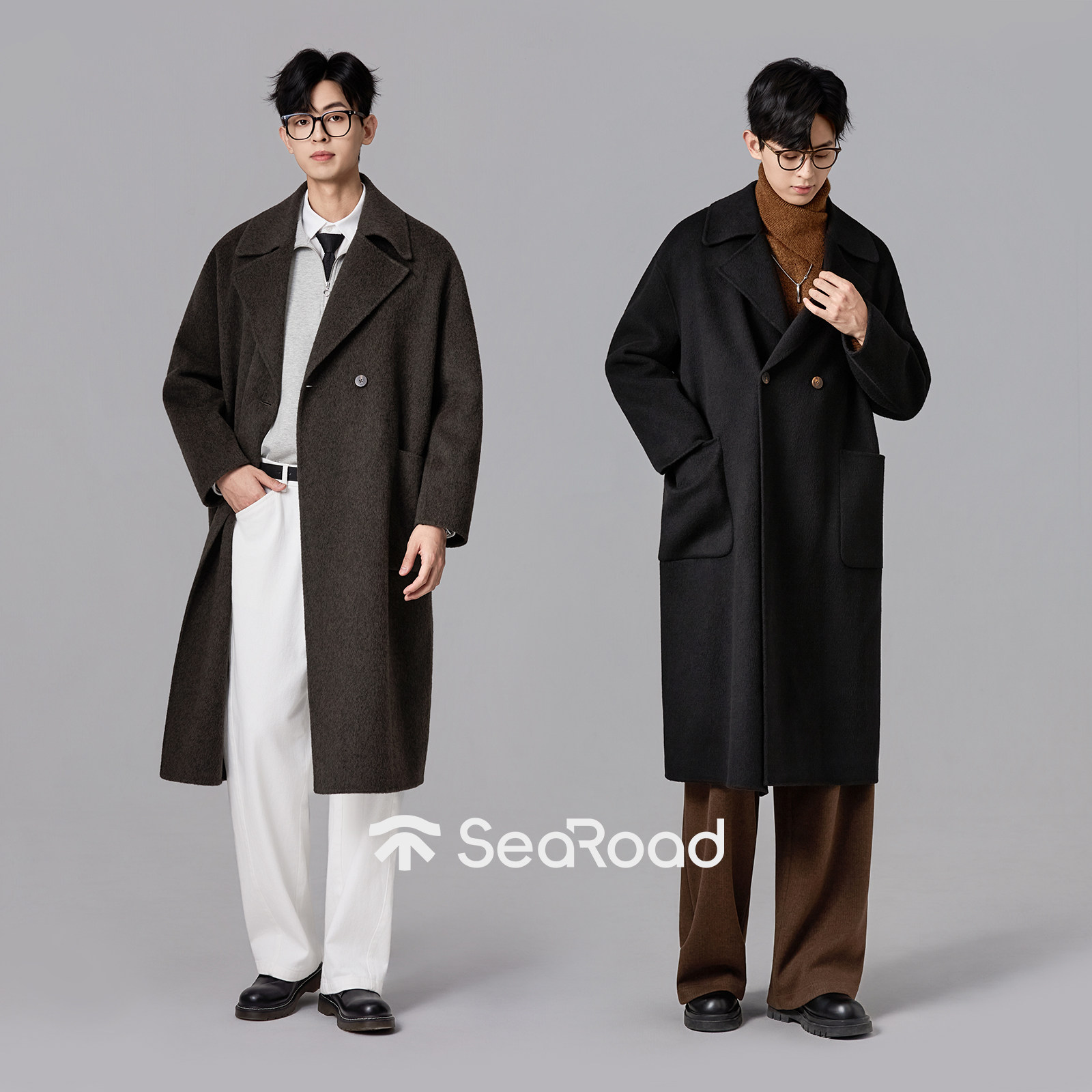 海上公路旗舰店长毛双面呢大衣男士秋冬季70S时尚高级感羊毛外套,淘宝优惠券,粉丝福利购,淘宝优惠卷