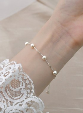 简约淡水珍珠手链女2024年新款小众设计感高级手环馒头珠手饰配饰