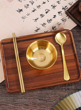 黄铜碗筷勺三件套家用餐具摆件中式家居装饰金属工艺品送人套装