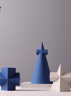 现代简约立体几何陶瓷星形莫兰迪摆E件客厅酒橱柜样板间家居装饰