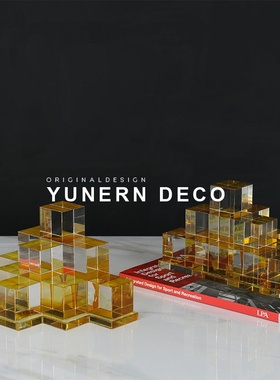 现代轻奢几何水晶桌面书档摆件样板房间家居书房软装饰品书靠书立