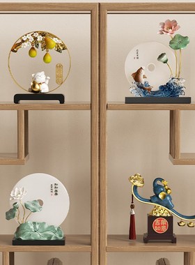 新中式客厅摆件软装高端大气上档次展示柜办公室茶室博古架装饰品