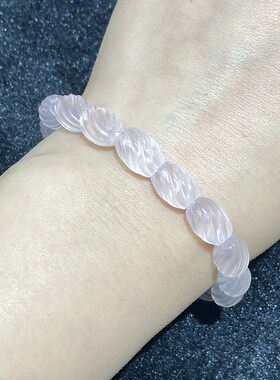 天然粉晶螺纹桶珠手链女款单圈时尚小清新简约水晶手串饰品百搭