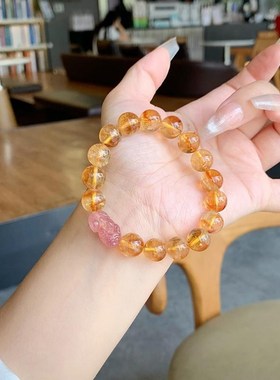 天然黄塔晶黄水晶手链招财转运旺事业黄发晶手串草莓晶貔貅送礼物