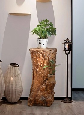 落地摆件流水景假山工艺鱼缸底座仿根雕玄关招财装饰花盆托架子