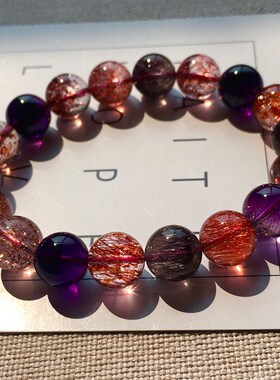 超七水晶手链 天然金草莓晶手链 女 紫发晶水晶聚宝盆 礼物礼品