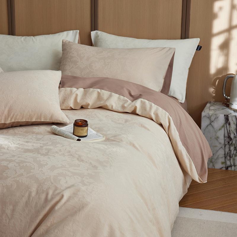 全棉提花大雁纹糯感加厚磨毛三四件套纯棉被套床单亲肤简约床品 - 图0