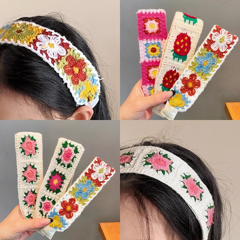 法式碎花针织刘海贴2025新款碎发魔术贴粘贴洗脸发箍女发带发饰 - 图2