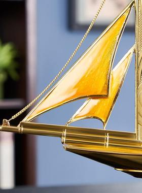 一帆风顺帆船摆件珐琅彩水晶船领导办公室装饰品高档开业乔迁礼品