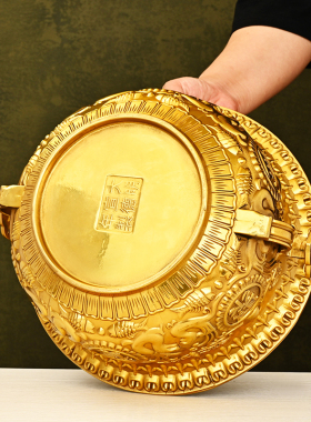 铜聚宝盆摆件实心纯家用客厅工艺品装饰聚招大号财盆店铺公司礼品