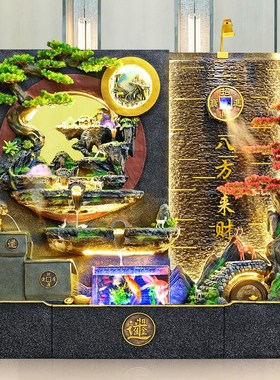 大型水幕墙背景墙假山循环水景观客厅室内玄关瀑布流水墙屏风摆件