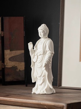 娑婆三圣释迦牟尼佛像观音地藏王菩萨供奉客厅桌面陶瓷工艺品摆件