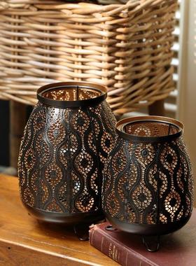 欧式复古怀旧蜡烛台摩洛哥镂空雕花婚庆烛台铁艺风灯家居装饰摆件