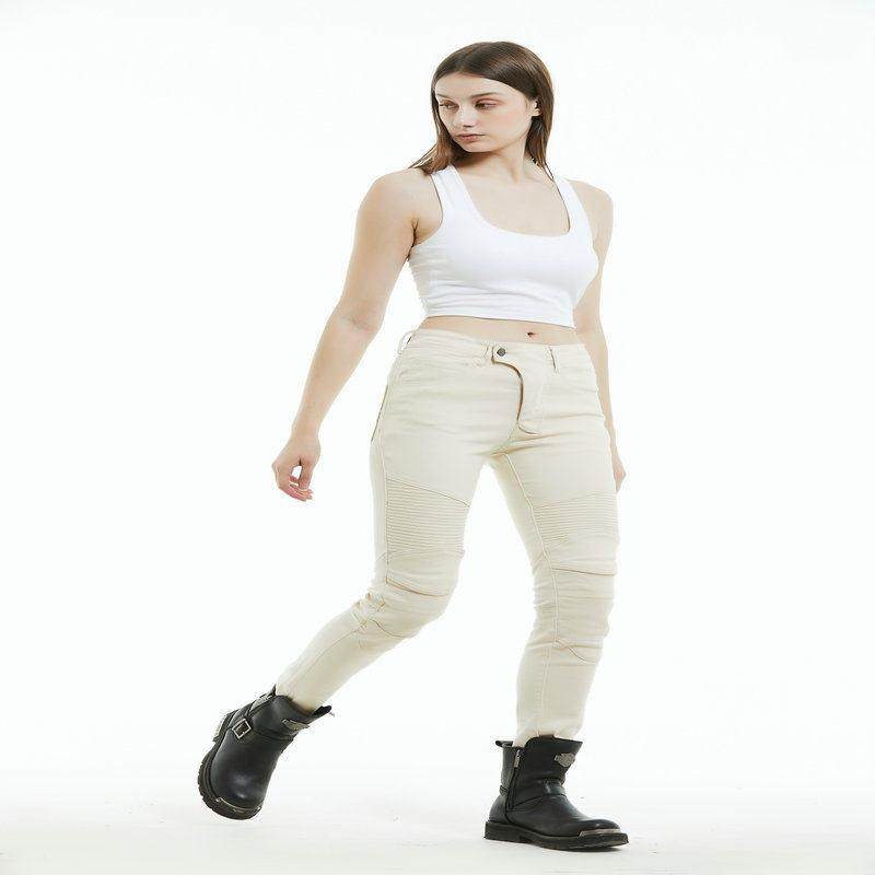 VOLERO 摩托车牛仔裤子女骑士复古米白休闲骑行裤 弹力防水机车裤,淘宝优惠券,粉丝福利购,淘宝优惠卷
