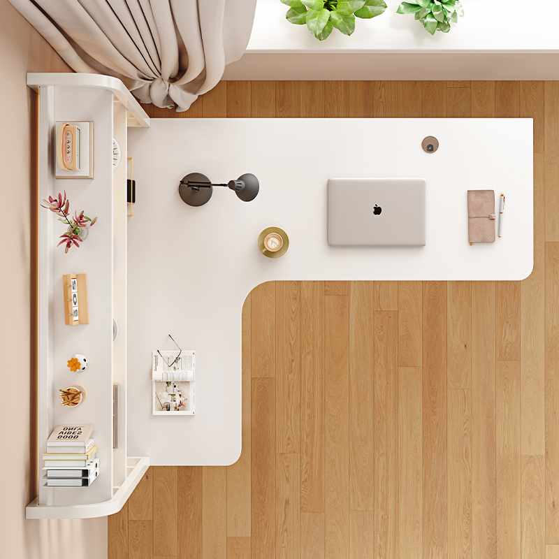 Solid wood corner desk bookshelf integrated home bedroom study table modern simple hole board desktop computer table
