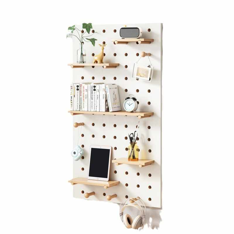 Hole board solid wood wall shelf wooden wall hanging bookshelf partition storage rack hanging board wall