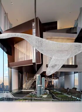 铁艺镂空网格鲸鱼酒店会所商场空中悬挂装饰海洋动物景观雕塑定制