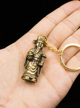 实心黄铜财神爷摆件佛像神像手把件办公室桌面迷你摆件装饰工艺品