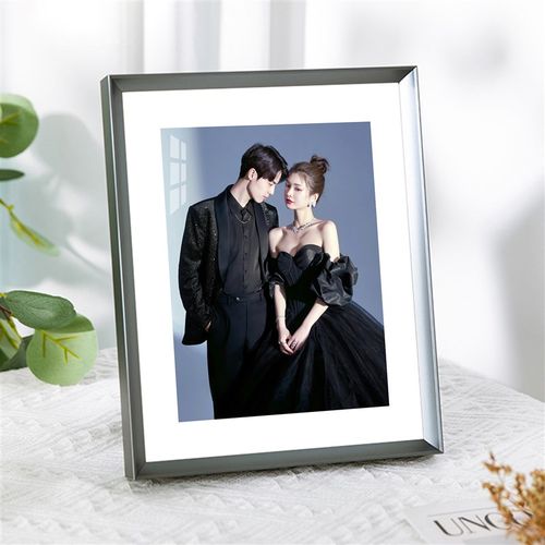 简约相框摆台高级感定制铝合金婚纱照打印洗照片定制水晶窄边桌摆 - 图0