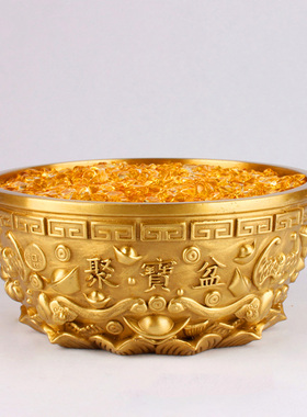 纯铜聚宝盆摆件实心黄铜聚宝盆家居装饰品五福铜盆摆设开业礼品