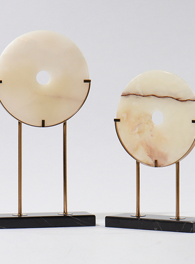 新中式样板房摆件家具城酒店大堂软装饰品平安玉扣艺术品玄关摆设