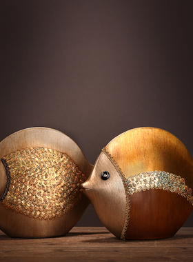 欧式摆件创意家居装饰品陶瓷客厅工艺品情侣鱼电视柜摆件结婚礼物