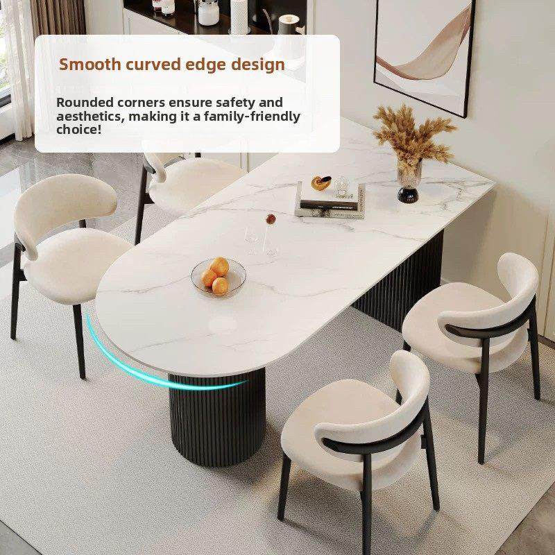 2025新岛石板餐桌和椅子组合无障碍豪华高端小公寓家庭椭圆形餐桌,淘宝优惠券,粉丝福利购,淘宝优惠卷
