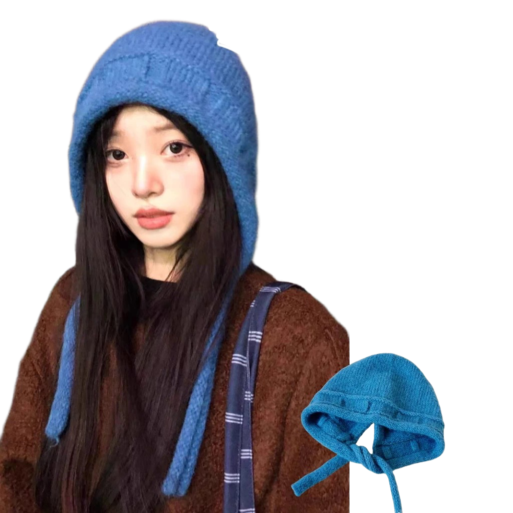 蓝色针织毛线帽子女款2025新款秋冬保暖护耳大头围韩系百搭包头帽,淘宝优惠券,粉丝福利购,淘宝优惠卷