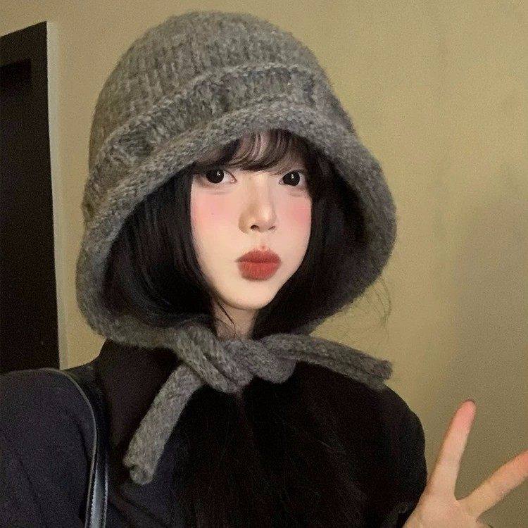 蓝色针织毛线帽子女款2025新款秋冬保暖护耳大头围韩系百搭包头帽,淘宝优惠券,粉丝福利购,淘宝优惠卷