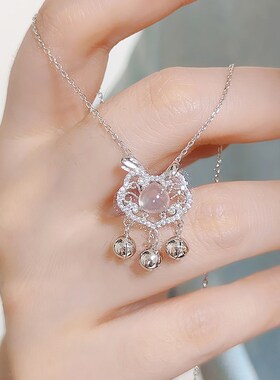 S999平安锁项链女粉水晶吊坠小众2024新款520礼物送女友