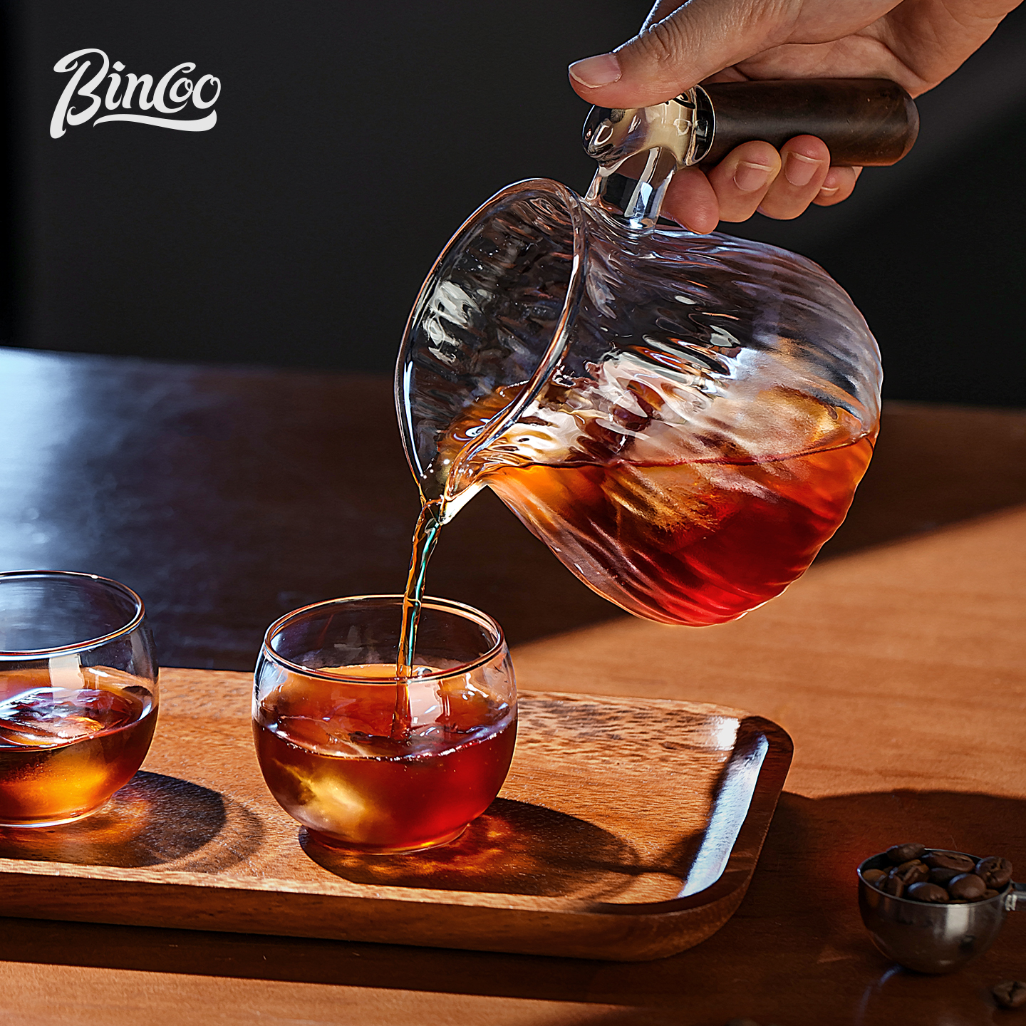 Bincoo树纹木柄手冲咖啡壶套装家用手冲煮磨豆机电子秤滤杯高级感 - 图1