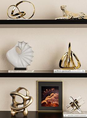 高档奢金几何色术品摆件客厅酒柜样板间开放格艺书架装饰轻MQX品