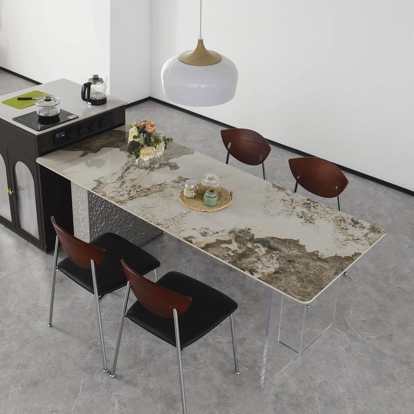 意式极简长方形岩板餐桌椅轻奢现代水波不锈钢压克力悬浮吃饭桌子,淘宝优惠券,粉丝福利购,淘宝优惠卷
