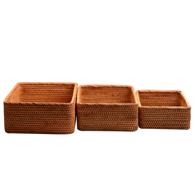 Basket rattan storage basket desktop household fruits and vegetables rectangular C-shaped woven rattan storage basket baby toy storage