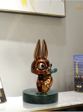 必禧利纯黄铜兔子摆件创意客厅酒柜装饰品生肖兔生日礼物工艺品