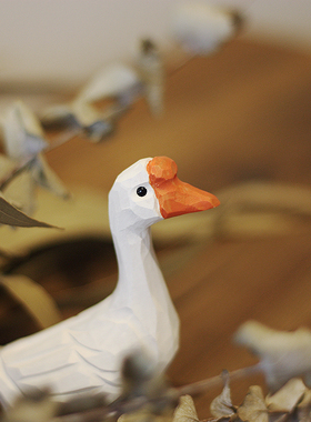 包邮 鹿妖商店 大鹅 白鹅 纯手工木雕 呆头鹅 胖鹅 实木摆件